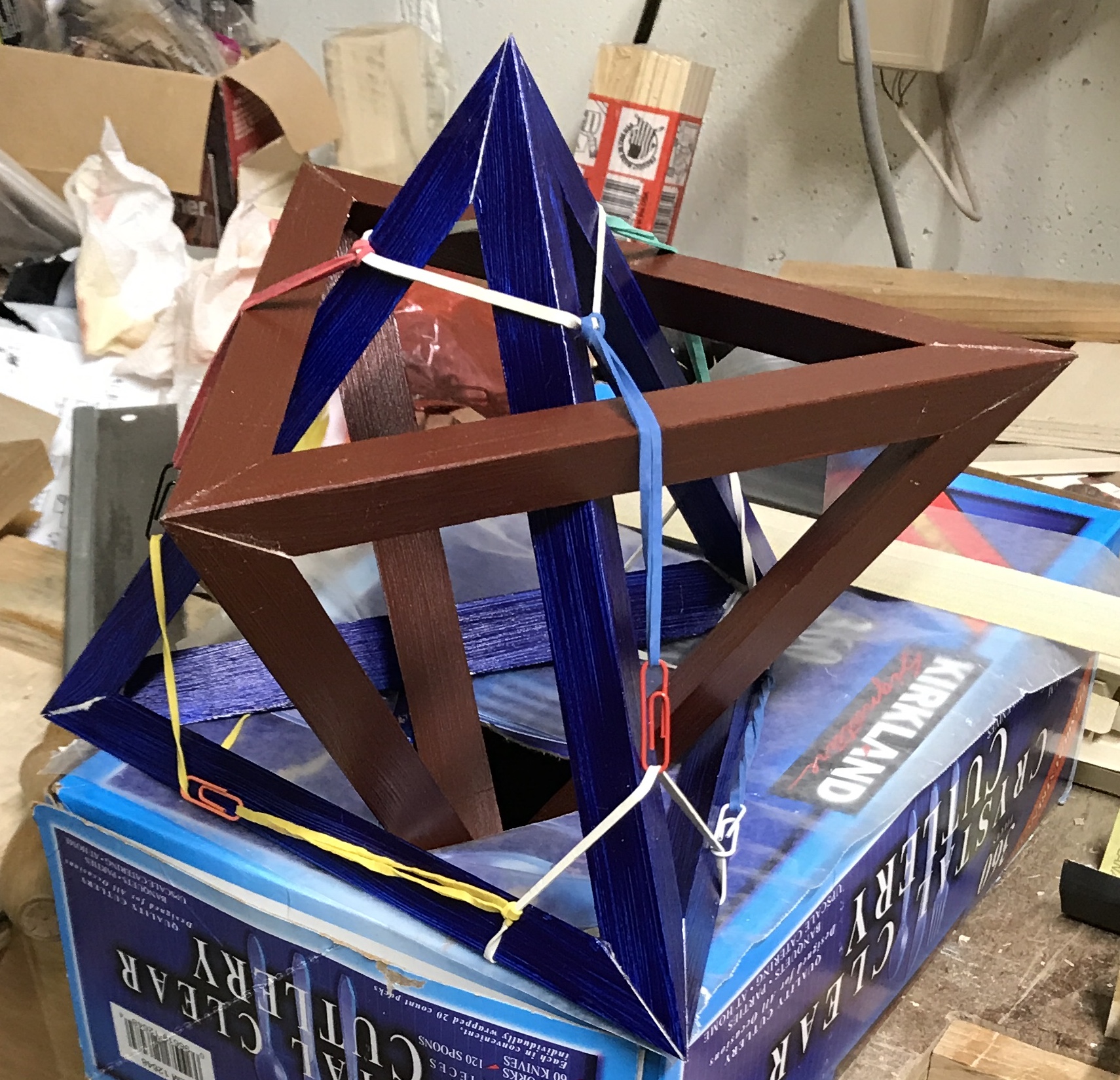 The second tetrahedron glued up and 'clamped'